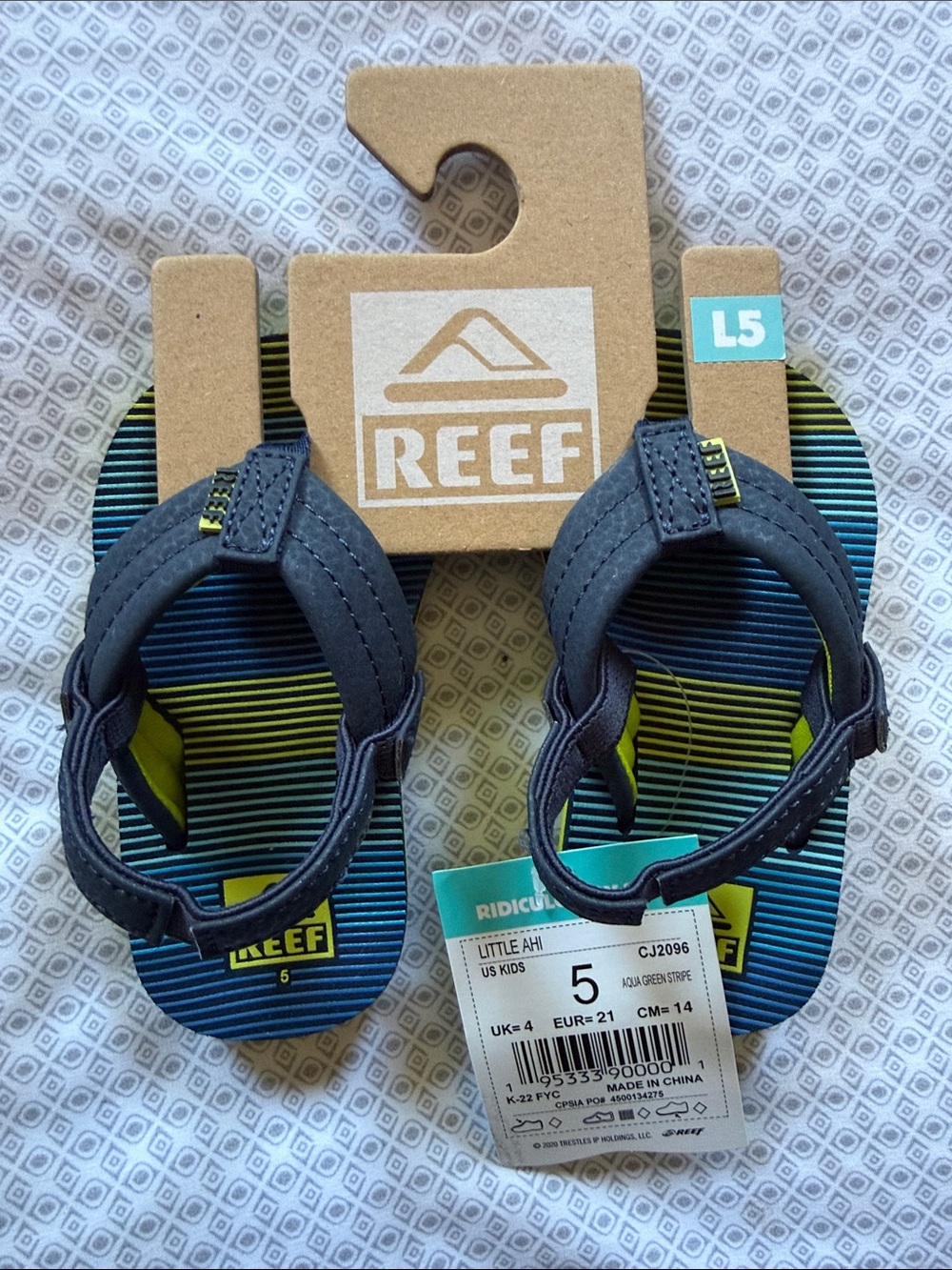 Reef Kids Little Ahi Sandals in Blue and Green Stripe